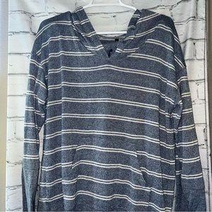 Felina Ladies Heather Gray & White Striped Pajama Top w/ Hood, Size Medium